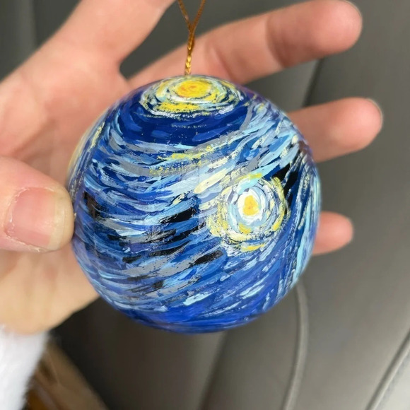 Hand Painted Starry Night Glass Ornament, NWT, made be me - Picture 5 of 8